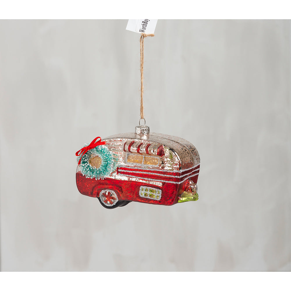 Red Camper Glass Ornament By Primitives by Kathy