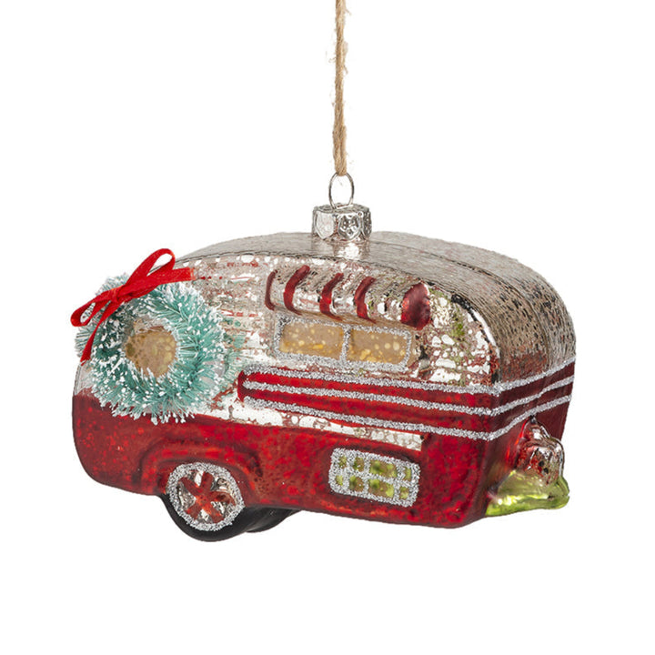 Red Camper Glass Ornament shasta airflyte