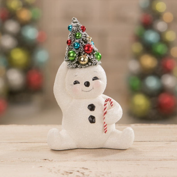 Retro Candy Cane Snowman With Tree by Bethany Lowe