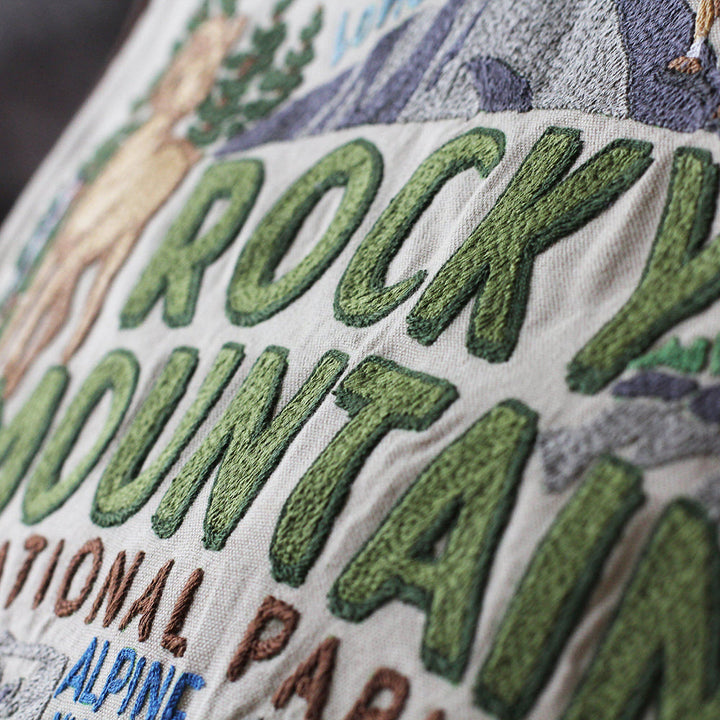 Rocky Mountain National Park Hand-Embroidered Pillow by Cat Studio