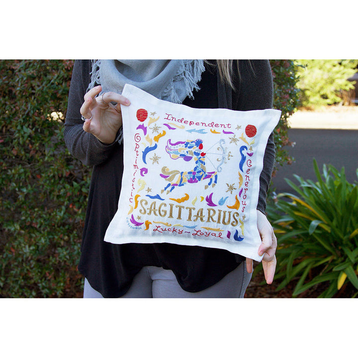 Sagittarius Astrology Hand-Embroidered Pillow by Cat Studio