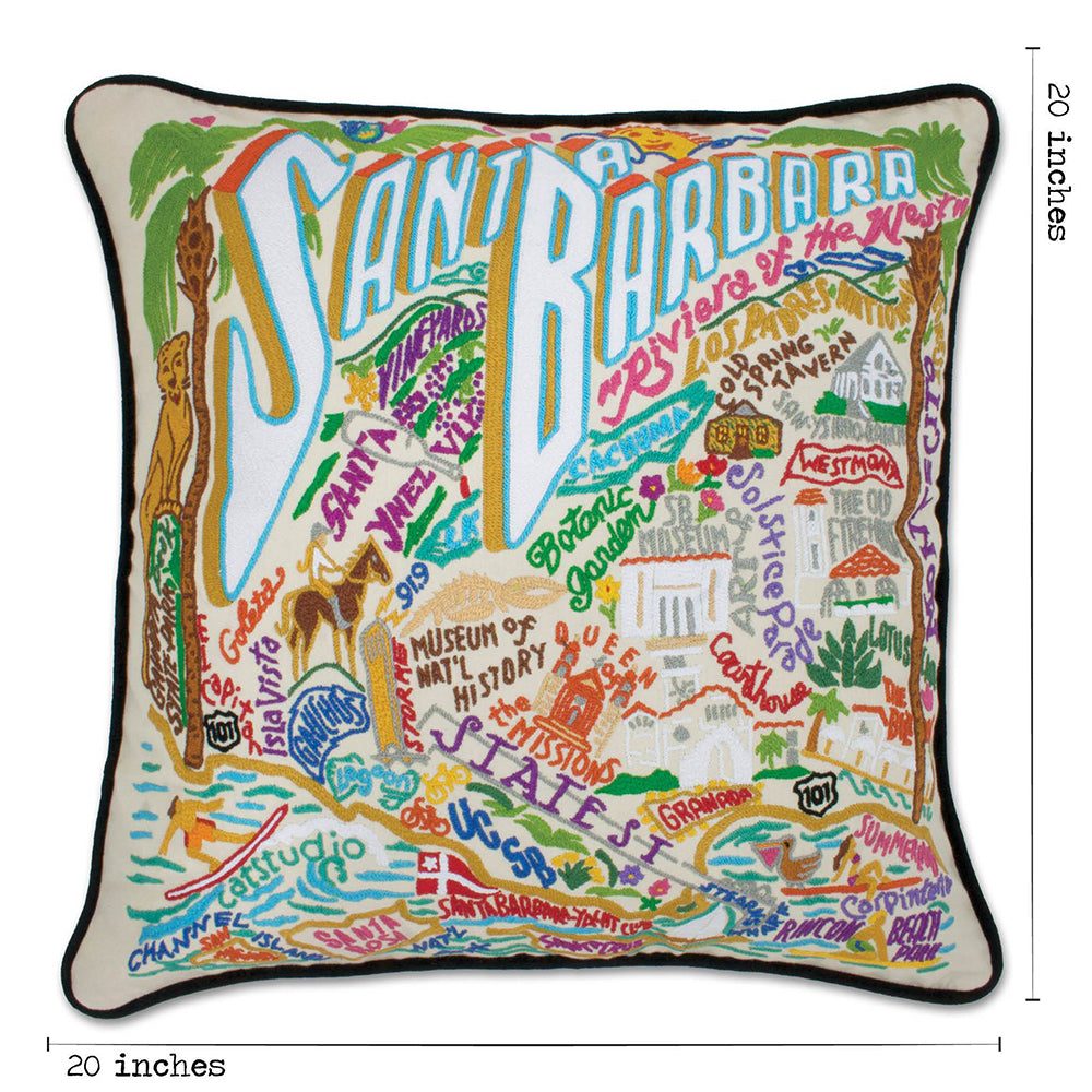 Santa Barbara, CA Hand-Embroidered Pillow