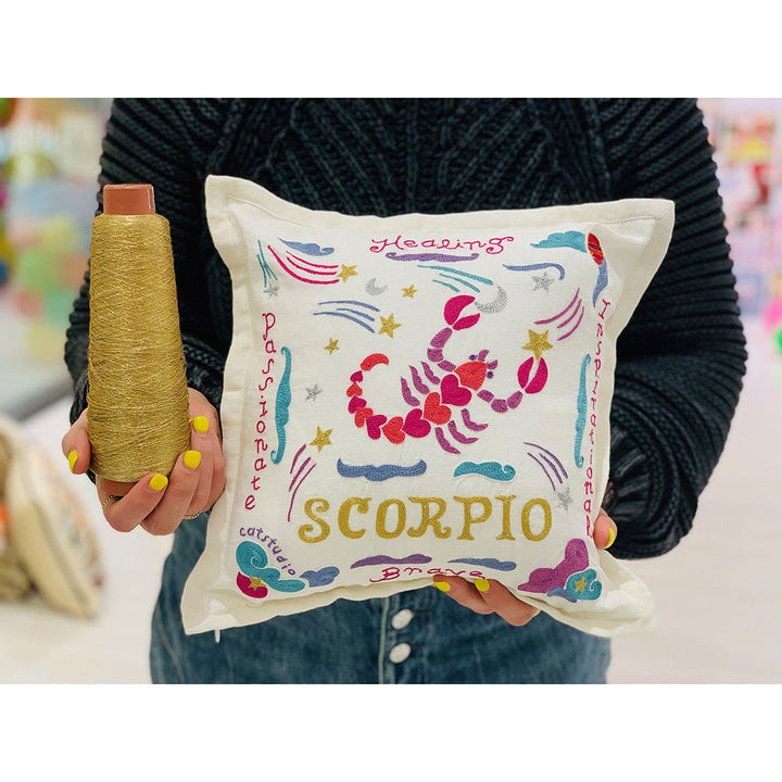 Scorpio Astrology Hand-Embroidered Pillow by Cat Studio