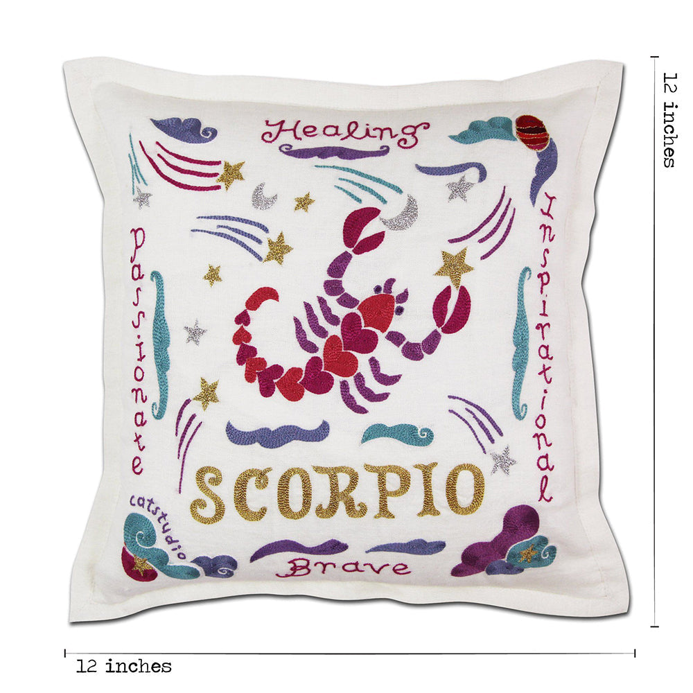 Scorpio Astrology Hand-Embroidered Pillow by Cat Studio