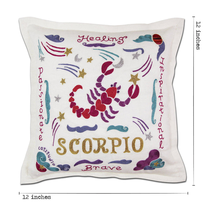 Scorpio Astrology Hand-Embroidered Pillow by Cat Studio