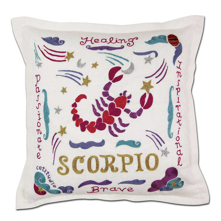 Scorpio Astrology Hand-Embroidered Pillow by Cat Studio
