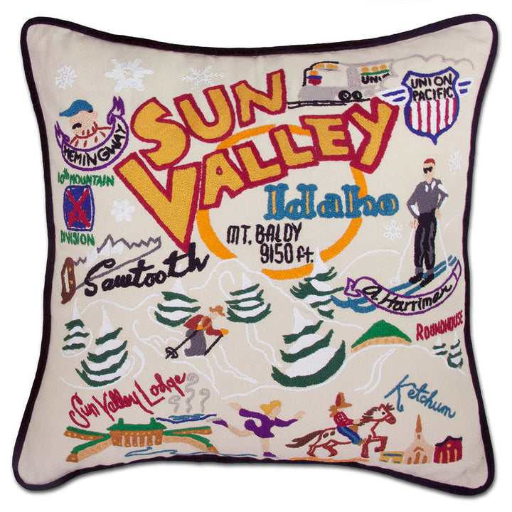 Ski Sun Valley Hand-Embroidered Pillow