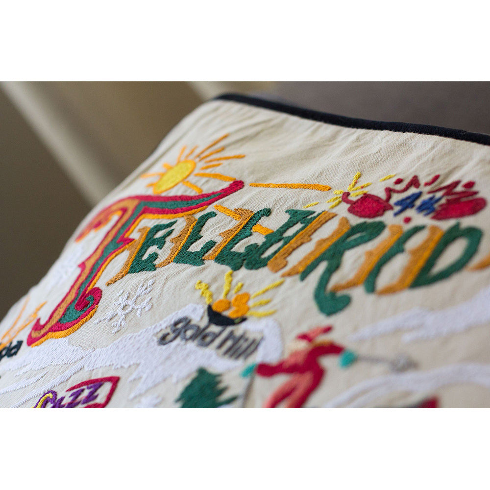 Ski Telluride Hand-Embroidered Pillow