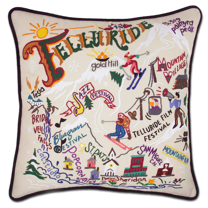 Ski Telluride Hand-Embroidered Pillow