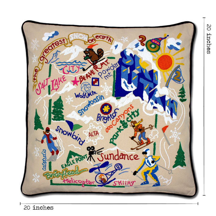 Ski Utah Hand-Embroidered Pillow