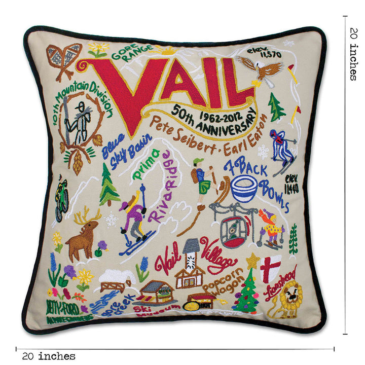 Ski Vail Hand-Embroidered Pillow