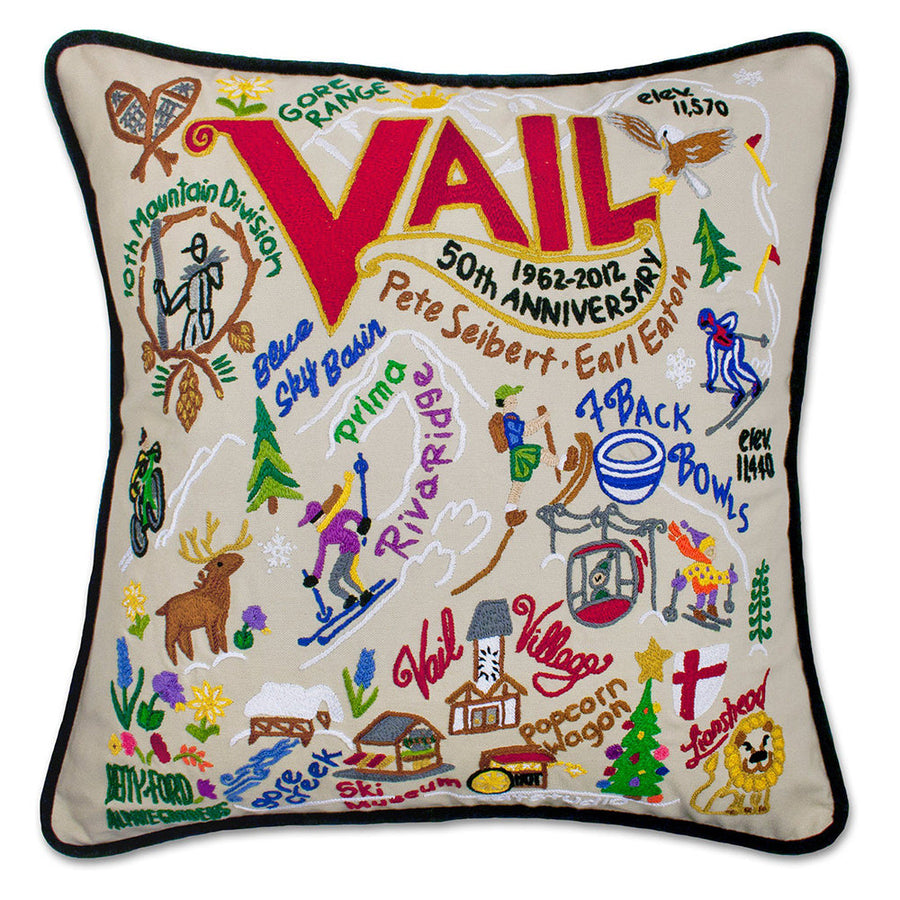 Ski Vail Hand-Embroidered Pillow