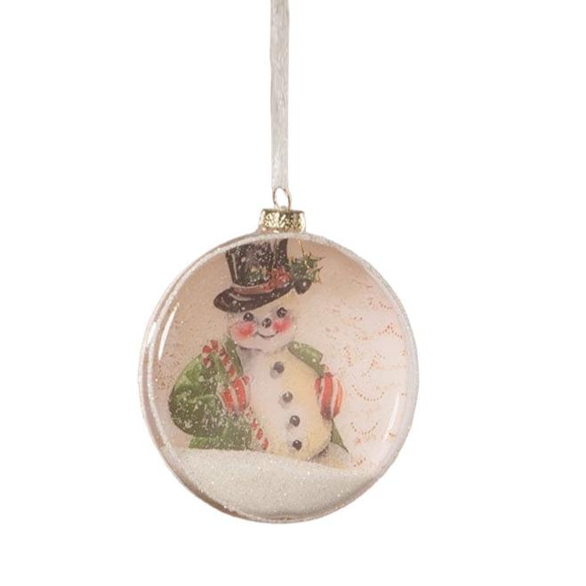 Snowman Glass Disk Ornament by Bethany Lowe