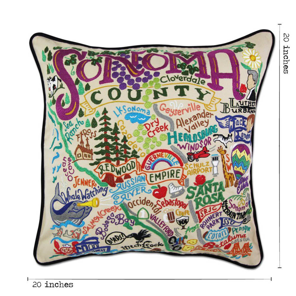 Sonoma County Hand-Embroidered Pillow by CatStudio