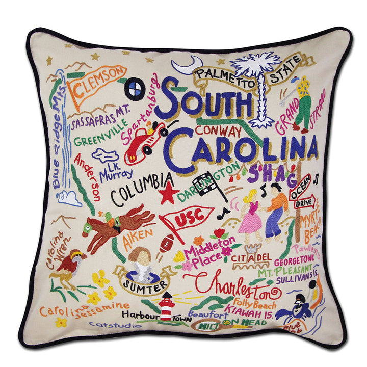 South Carolina Hand-Embroidered Pillow