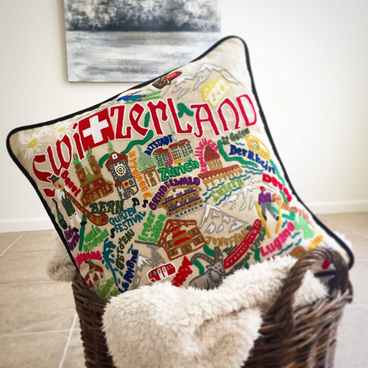 Switzerland Hand-Embroidered Pillow