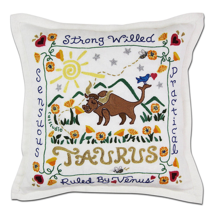 Taurus Astrology Hand-Embroidered Pillow by Cat Studio