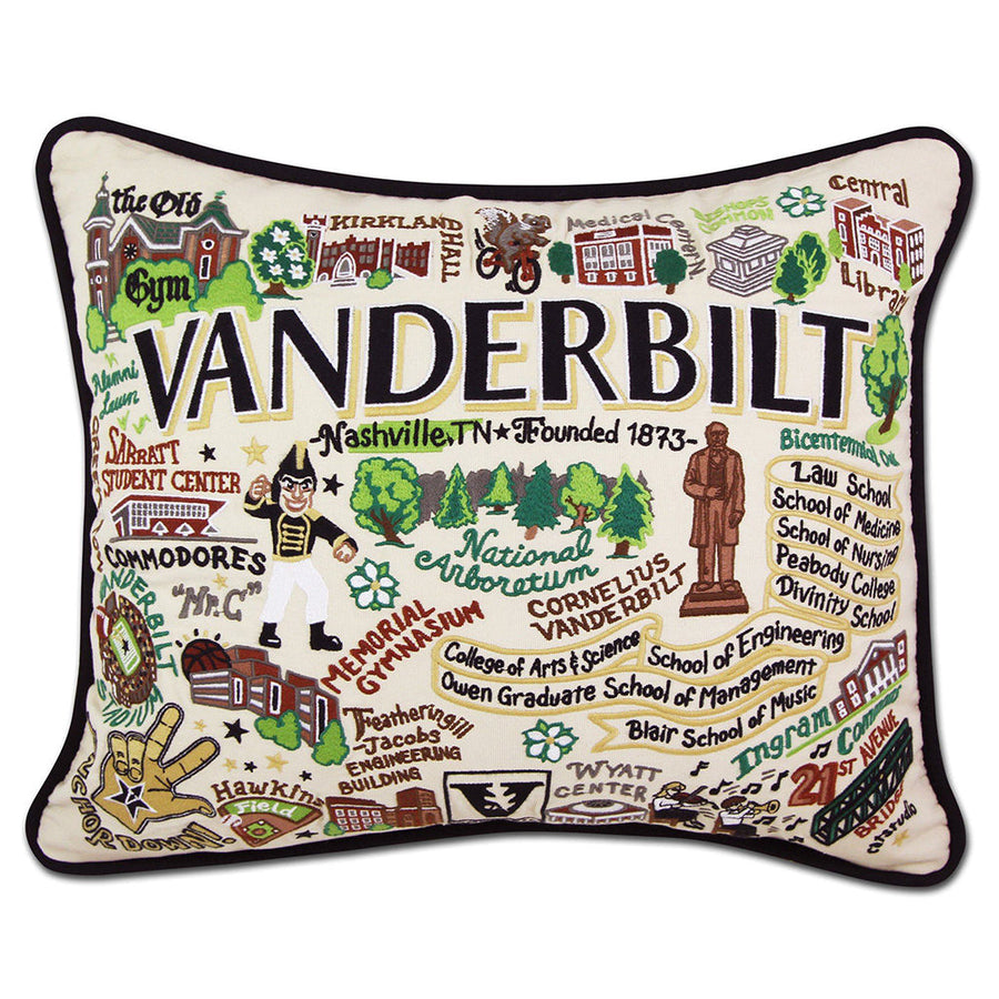 Vanderbilt University Collegiate Hand-Embroidered Pillow