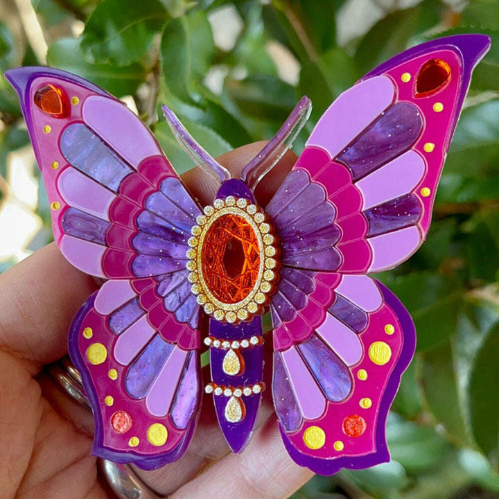 Victorian Age Inspired Insect Jewels Statement Acrylic Brooch - Purple Butterfly by Makokot Design