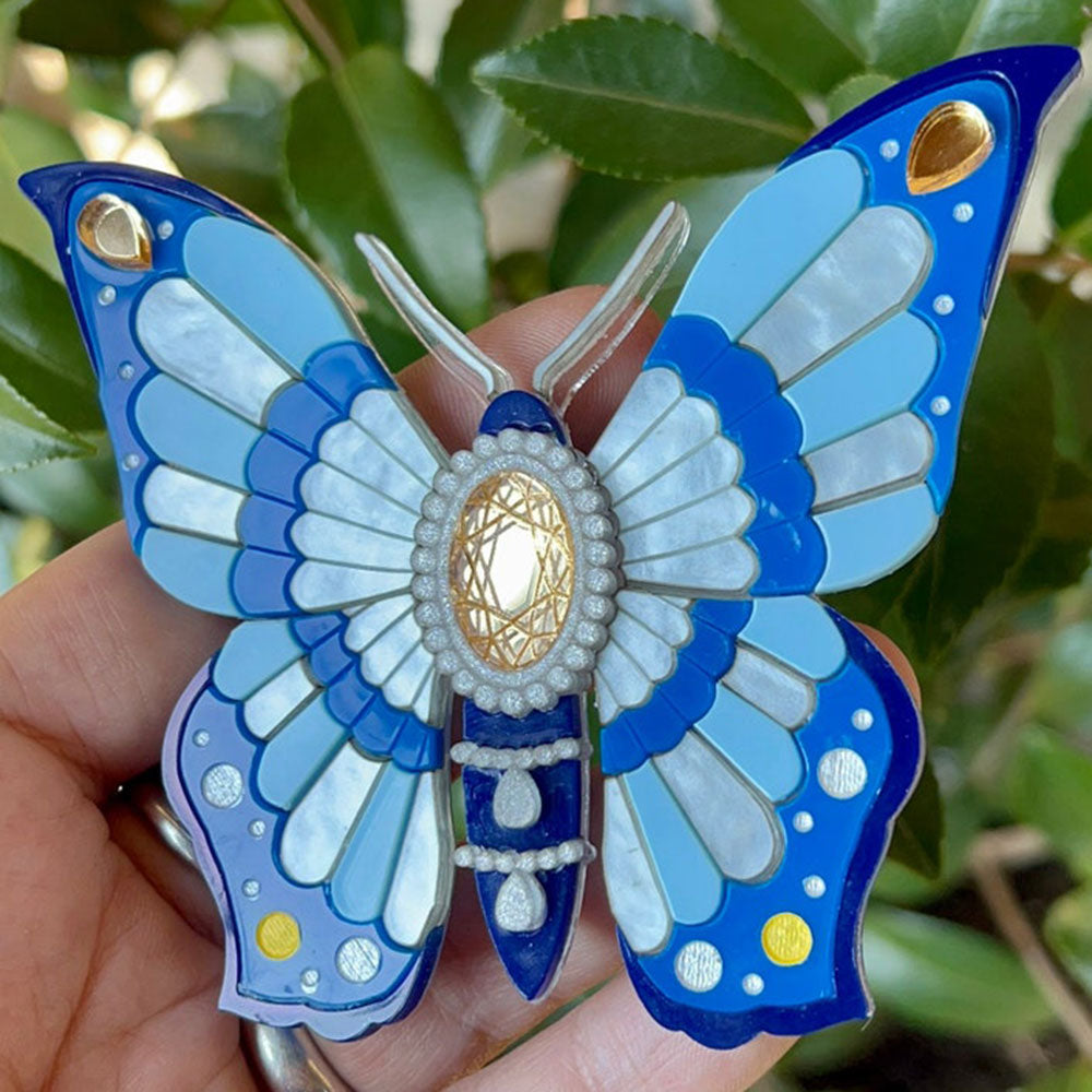 Victorian Age Inspired Insect Jewels Statement Acrylic Brooch - Blue Butterfly by Makokot Design