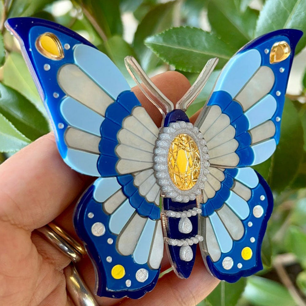 Victorian Age Inspired Insect Jewels Statement Acrylic Brooch - Blue Butterfly by Makokot Design