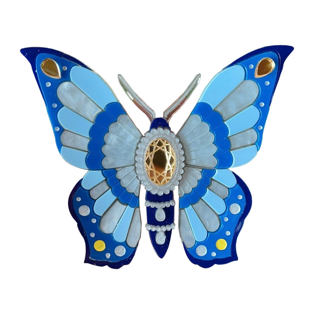 Victorian Age Inspired Insect Jewels Statement Acrylic Brooch - Blue Butterfly by Makokot Design