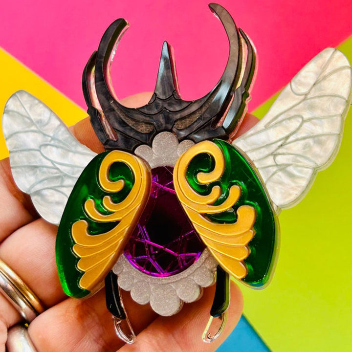 Victorian Age Inspired Insect Jewels Statement Acrylic Brooch - Scarab by Makokot Design