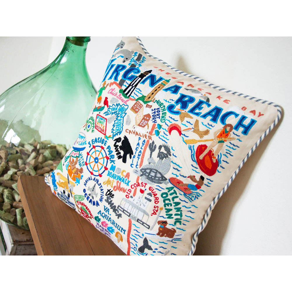 Virginia Beach Hand-Embroidered Pillow by CatStudio