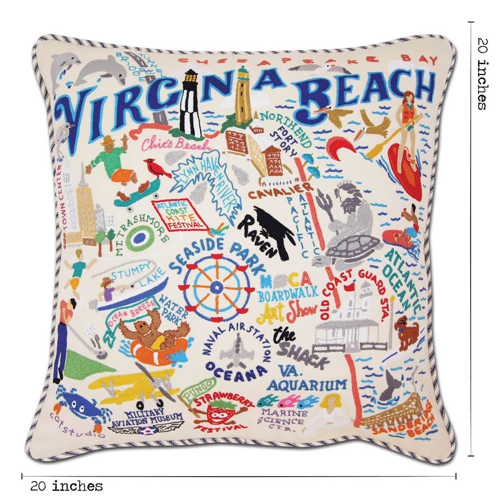 Virginia Beach Hand-Embroidered Pillow by CatStudio