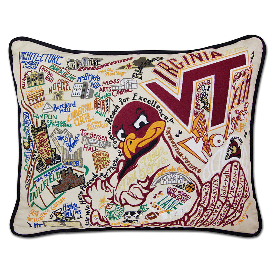 Virginia Tech Collegiate Hand-Embroidered Pillow