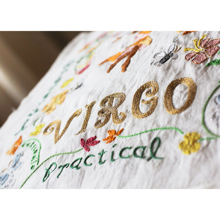 Virgo Astrology Hand-Embroidered Pillow by Cat Studio