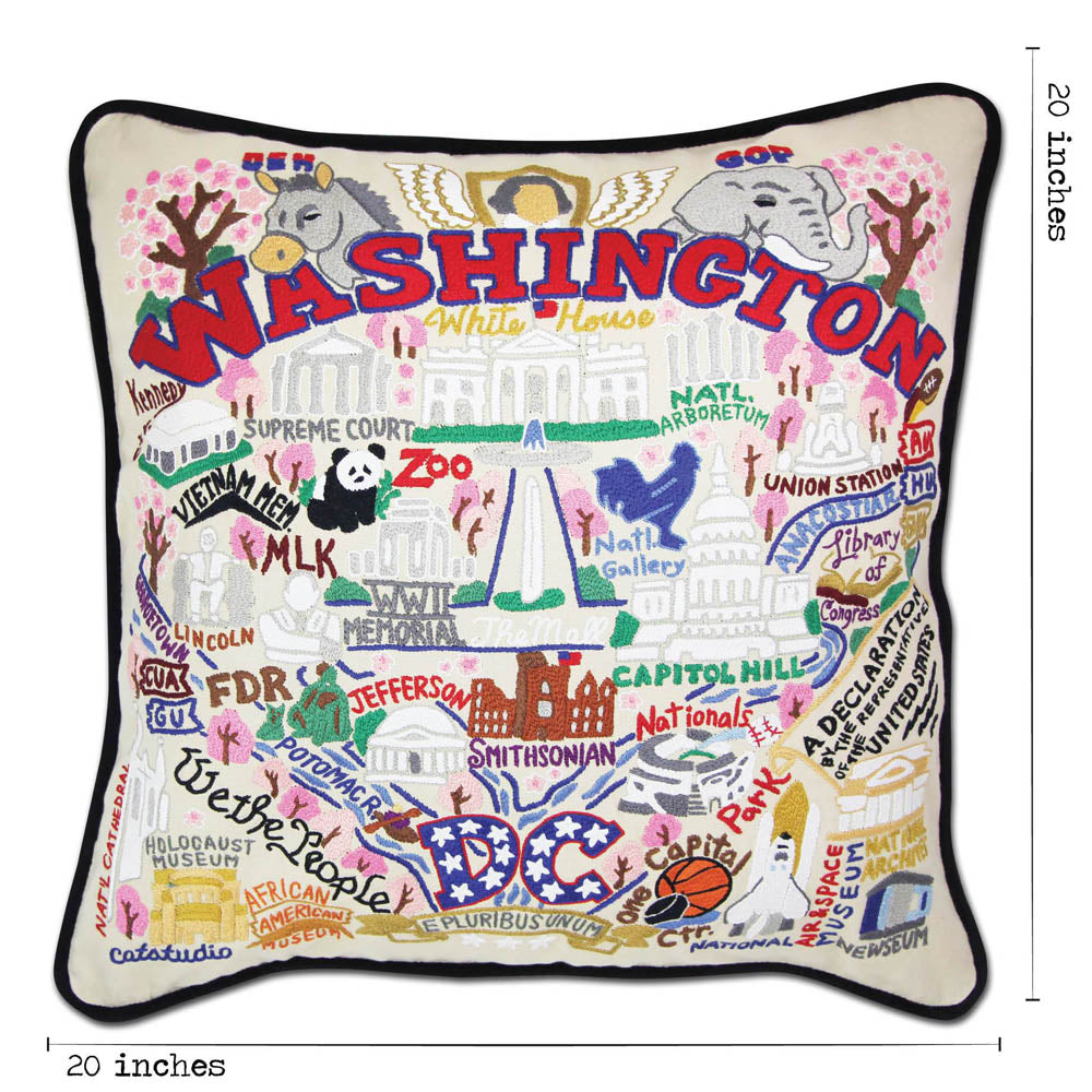 Washington DC Hand-Embroidered Pillow by CatStudio