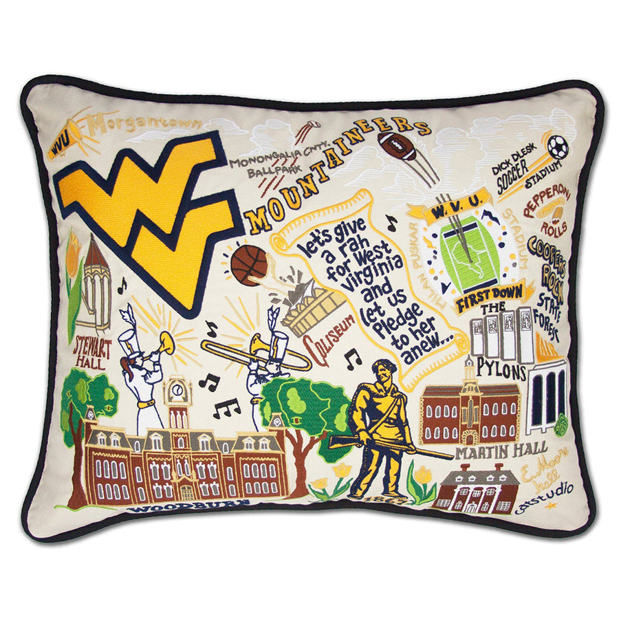 West Virginia University Collegiate Hand-Embroidered Pillow