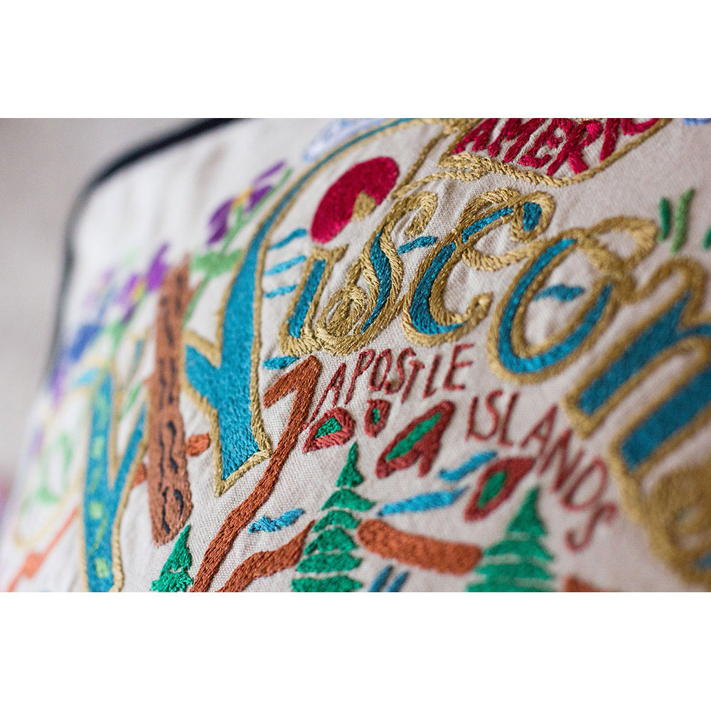 Wisconsin Hand-Embroidered Pillow