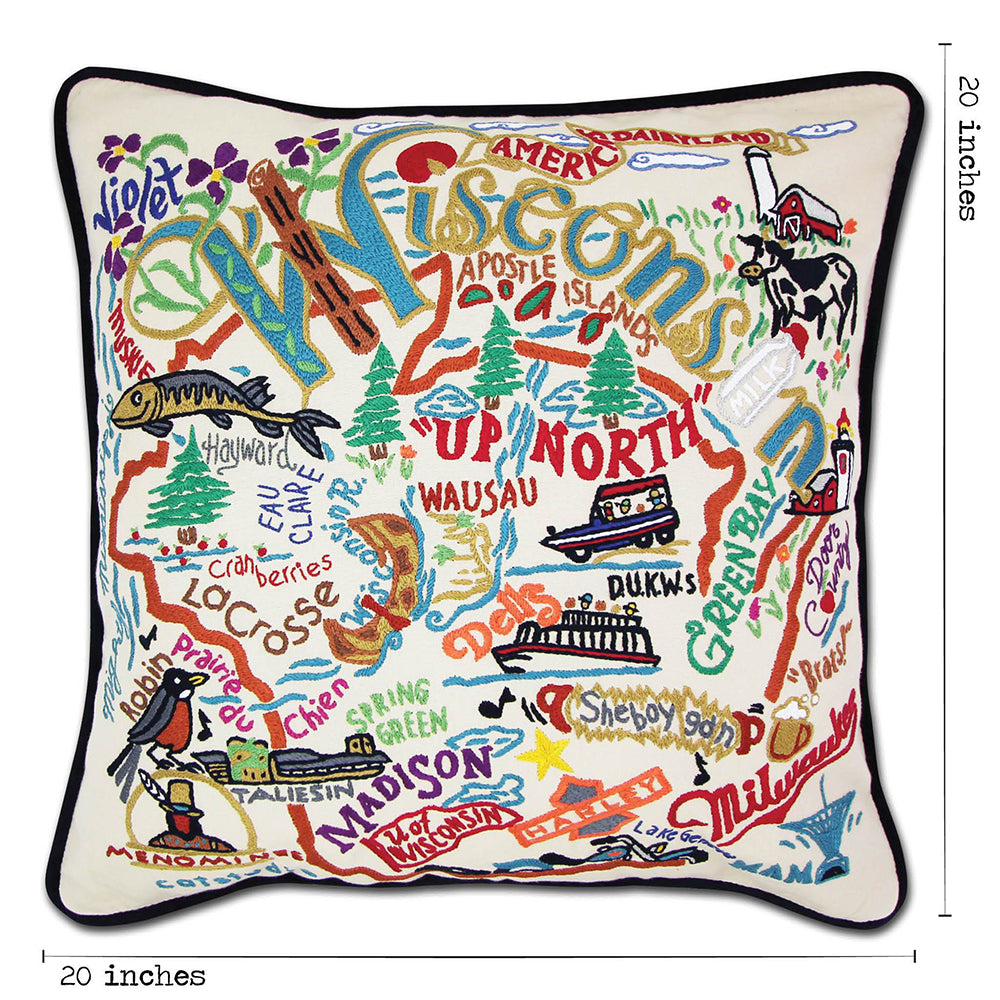 Wisconsin Hand-Embroidered Pillow